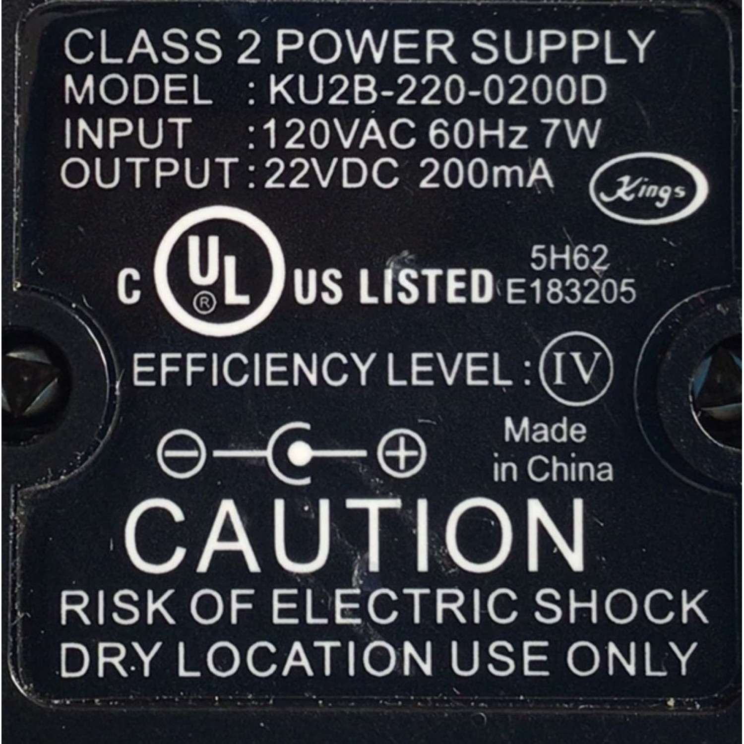 CARGADOR / ADAPTADOR PARA FUENTE DE ALIMENTACION KINGS / VCA-VCD / NUMERO DE PARTE KU2B-220-0200D / ENTRADA VCA 120V 60HZ 7W / SALIDA VCD 22V 200MA / MODELO KU2B-220-0200D - Imagen 3